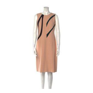 Narciso Rodriguez Light Camel Beige Geometric  Print Sleeveless Sheath Dress 44